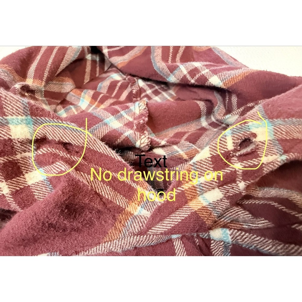 Lost Plaid Flannel Hoodie L Burgundy Cotton Pullover Skate Streetwear - Picture 7 of 11